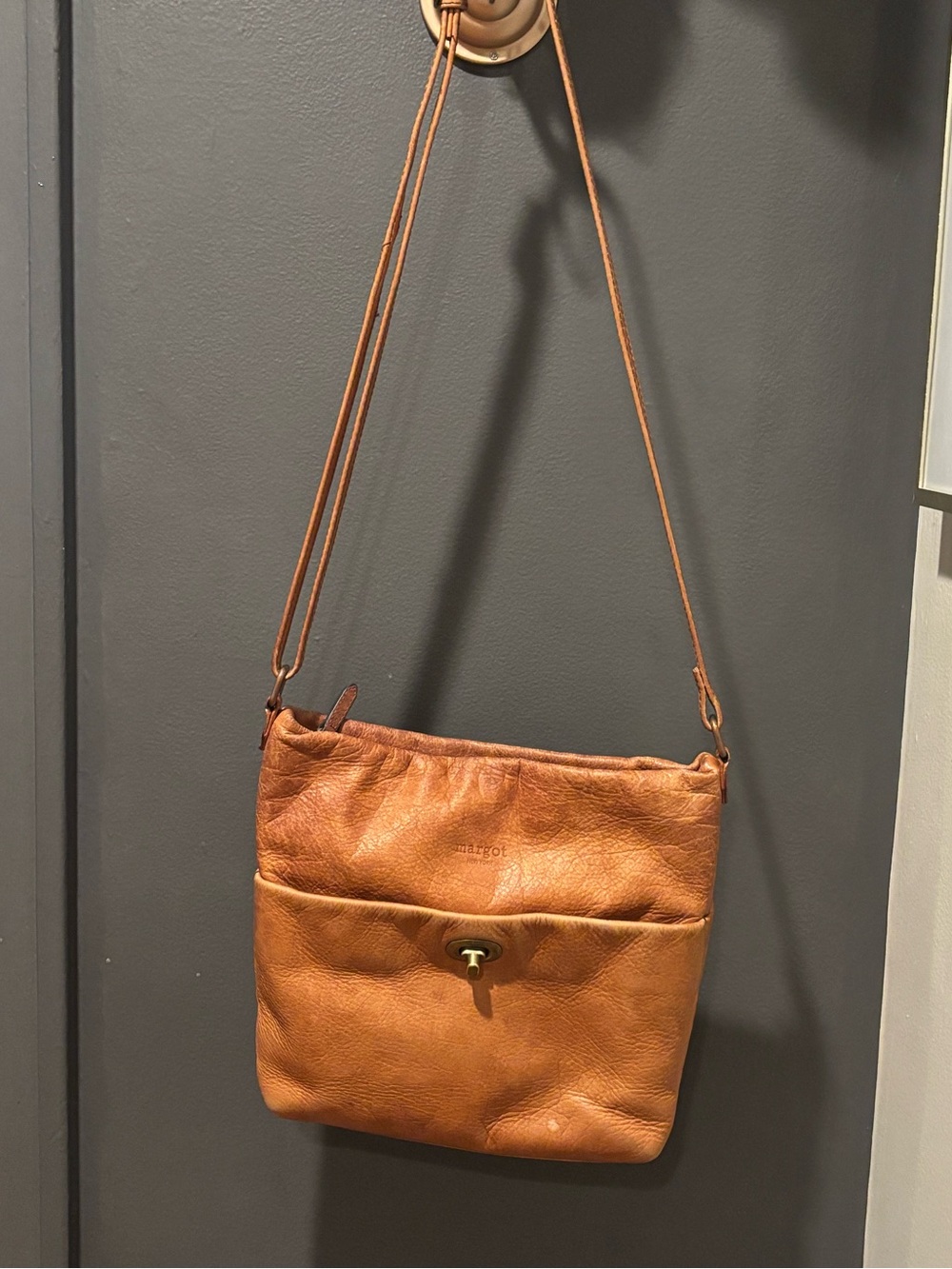 margot Tan Leather Crossbody Bag with Front Turn-Lock